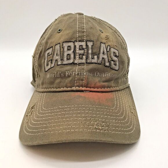 Cabela's World's Foremost Outfitter Logo Embroidered Distressed Strapback Cap - Picture 1 of 7